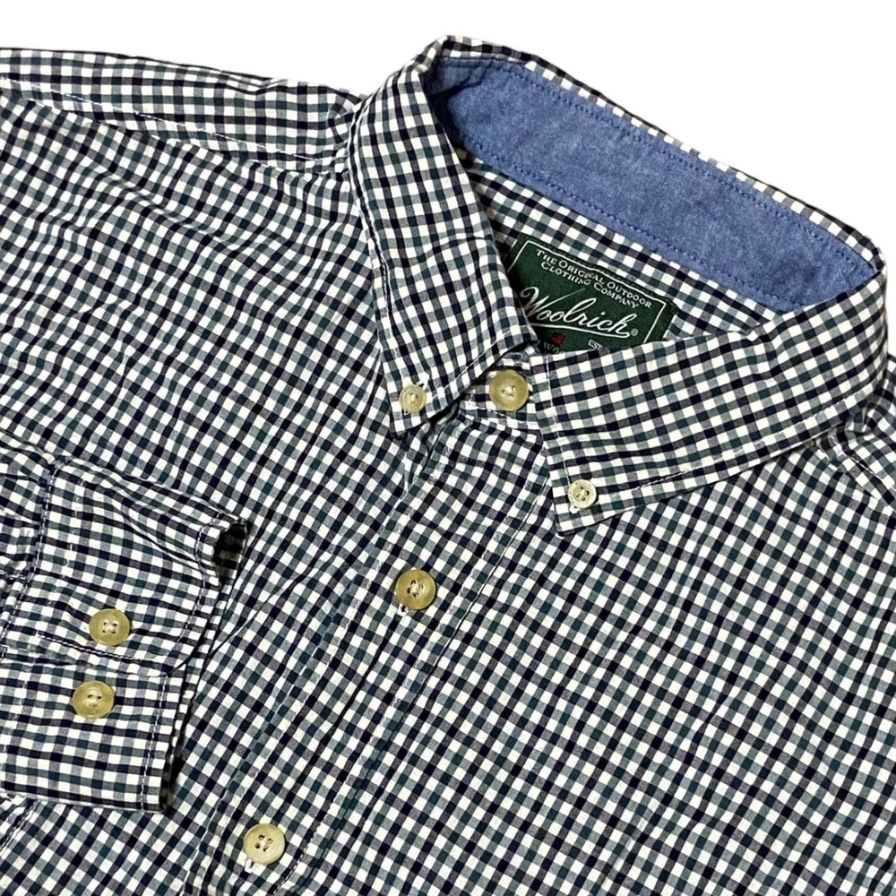 Woolrich Navy Gingham Button Down Long Sleeve Shirt Outdoor Gorpcore Men's Large